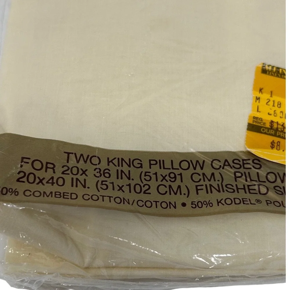 Springmaid Wondercale King Pillowcase Set 2pc Cream Yellow Percale Vintage USA